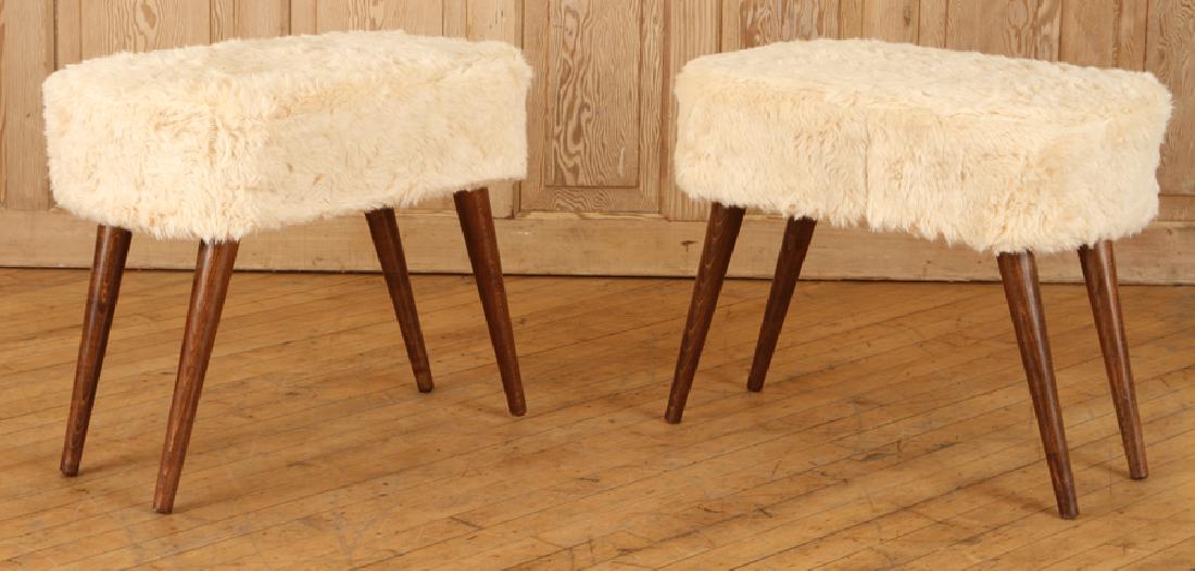 PAIR FUZZY RECTANGULAR STOOLS TAPERED LEGS (1 of 5)