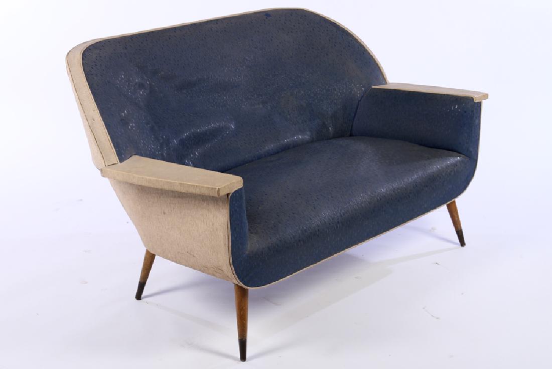 UPHOLSTERED MID CENTURY MODERN SETTEE CIRCA 1950 (1 of 4)