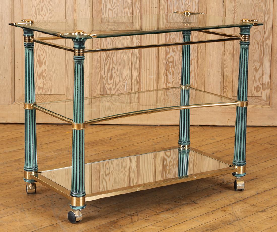 3-TIERED BRASS GLASS TEA TABLE MIRRORED BASE (1 of 5)
