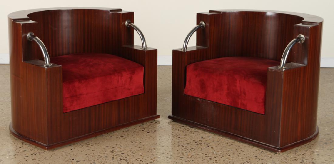 PAIR FRENCH MAHOGANY ART DECO STYLE CLUB CHAIRS (1 of 6)