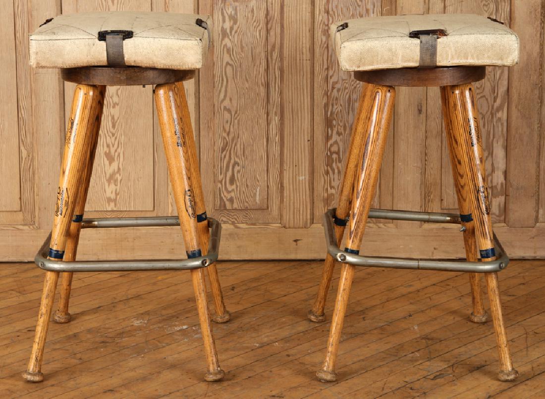 PAIR BASEBALL BAT BAR STOOLS BASES AS SEATS (1 of 5)
