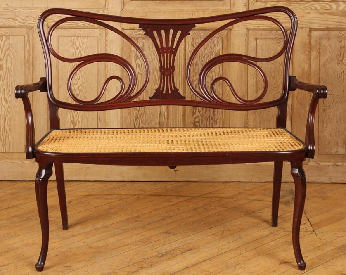 Fine French Art Nouveau Upholstered Mahogany Bench