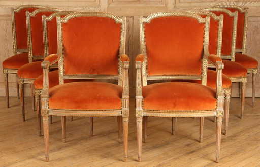 Set Eight Louis Xvi Dining Chairs Upholstered Set Eight Louis Xvi Dining Chairs Upholstered Placeholder