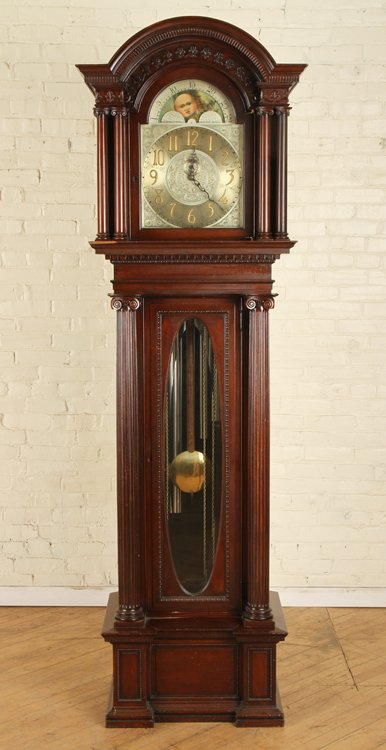 CARVED MAHOGANY 5-TUBE TALL CASE CLOCK C.1900 (1 of 10)