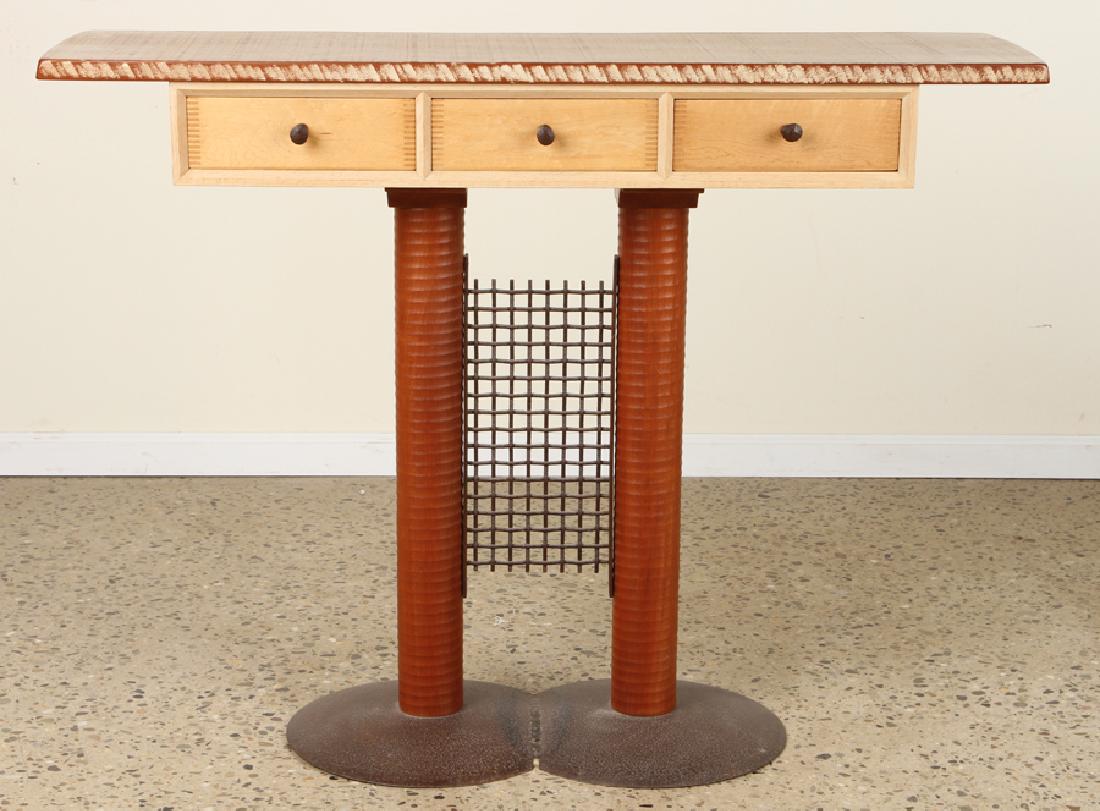 STUDIO MADE IRON & WOOD CONSOLE TABLE SIGNED 1993 (1 of 6)