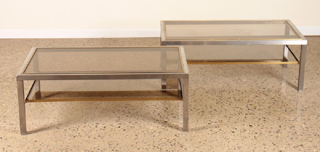 PAIR METAL SMOKED GLASS COFFEE TABLES C.1970 (1 of 6)