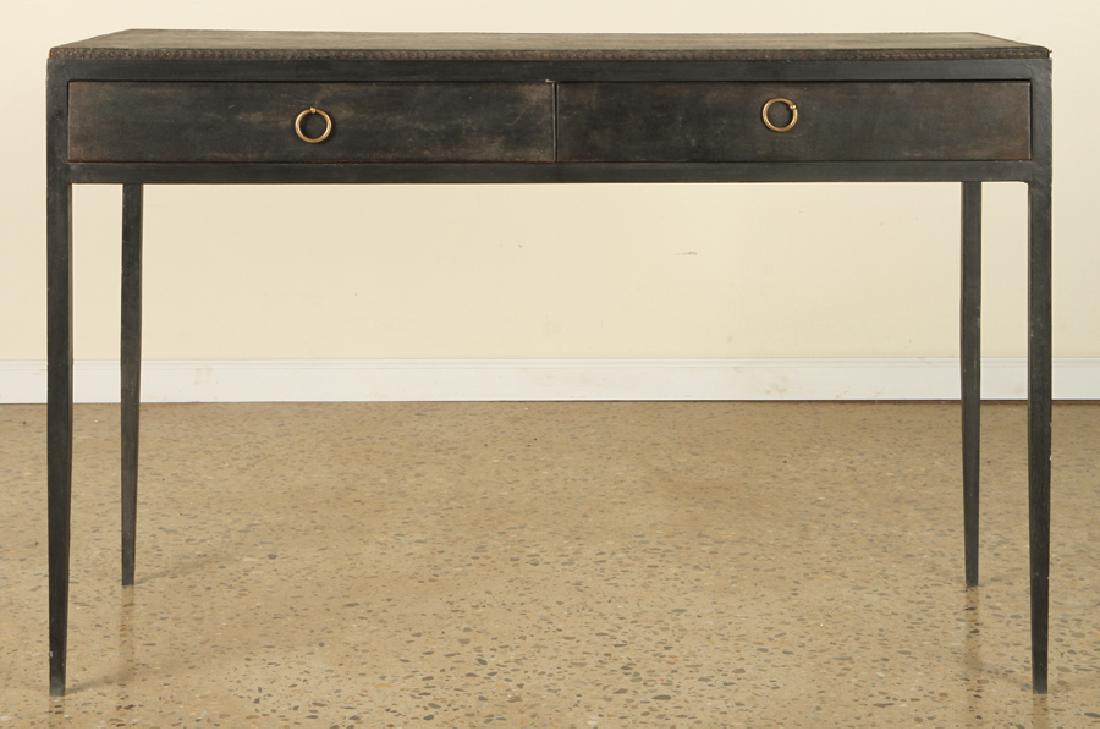 OAK LEATHER WRAPPED 2 DRAWER DESK (1 of 5)