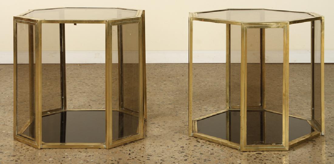 PAIR FRENCH OCTAGONAL BRASS GLASS SIDE TABLES (1 of 5)