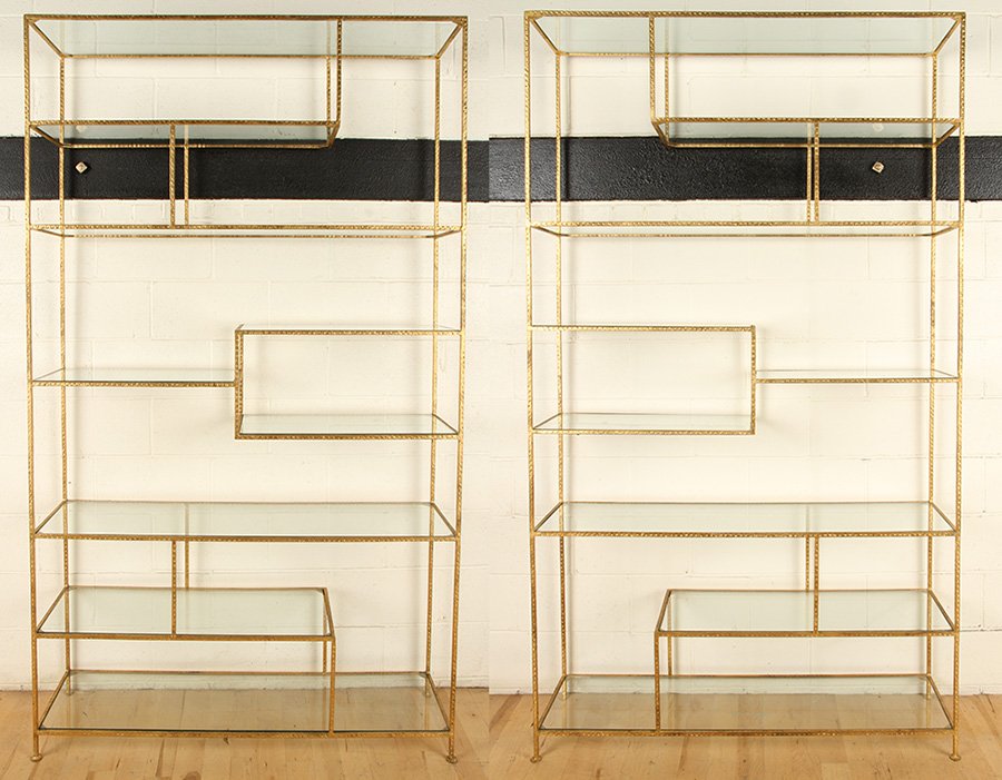 PAIR GILT HAMMERED IRON AND GLASS ETEGERES (1 of 6)