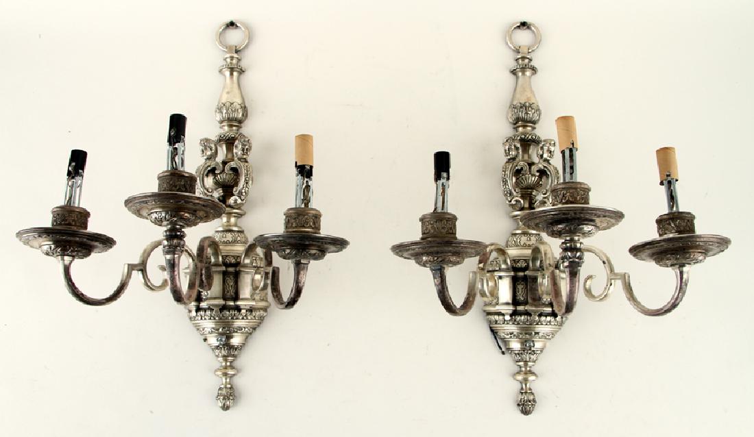 PAIR SILVERED BRONZE WALL SCONCES BY CALDWELL (1 of 6)
