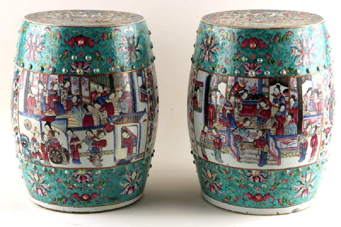 PAIR CHINESE FAMILLE ROSE PORCELAIN GARDEN SEATS (1 of 7)