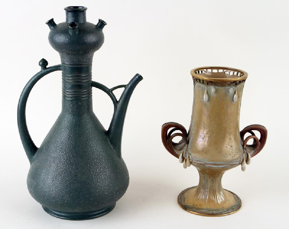 PAUL DACHSEL TWO ART NOUVEAU AMPHORA VASES MARKED: Paul Dachsel (Austrian, 19th century) Two Art Nouveau Amphora vases, both marked. Marked Riessner, Stellmacher and Kessel Published, Scott, Ceramics from the House of Amphora, 1890-1915, 2004, Page 25