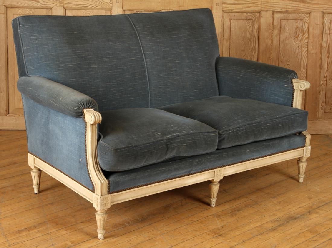 PAINTED FRENCH LOUIS XVI STYLE SETTEE C.1940: A painted French Louis XVI style settee circa 1940. Ht: 34" Wd: 55" Dpth: 33" Seat: 16"