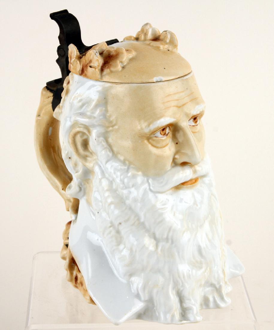 MARKED GERMAN SCHIERHOLZ PORCELAIN BEER STEIN: A German Schierholz porcelain character beer stein, #41, Friedrich John with laurel wreath, 0.4 liter, marked to base.