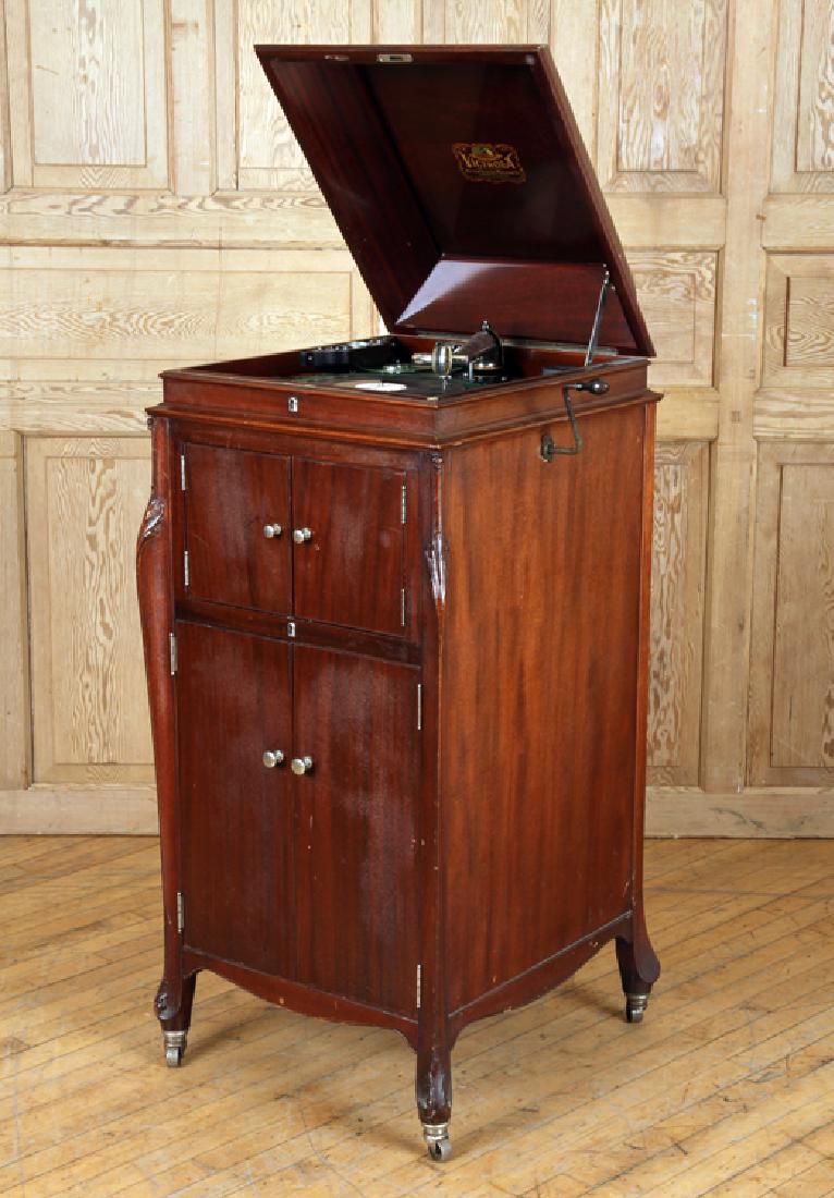 MAHOGANY VICTROLA BY VICTOR TALKING MACHINE CO.: A mahogany Victrola by Victor Talking Machine Company. Ht: 49" Wd: 22.5" Dpth: 23"