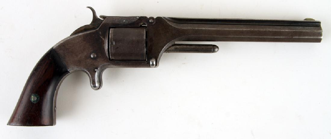 ANTIQUE SMITH & WESSON CIVIL WAR ERA REVOLVER: An antique Smith & Wesson Model No. 2 Army Civil War era revolver circa 1861. Inscribed with "Henry Howland QM 51st Ills." pertaining to Captain Henry Howland, Quartermaster of the 51st Illinois infan