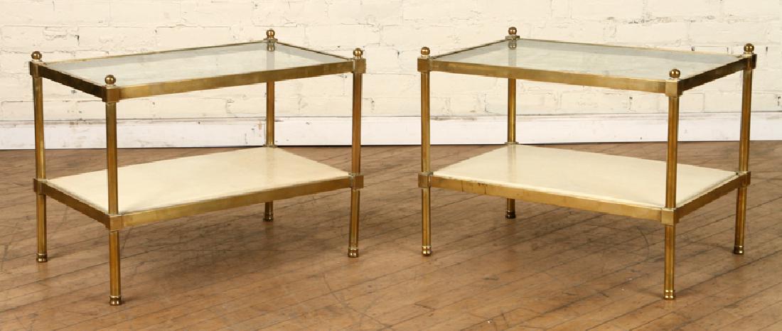 PAIR 2 TIER BRONZE GLAZZ PARCHMENT COFFEE TABLES (1 of 5)
