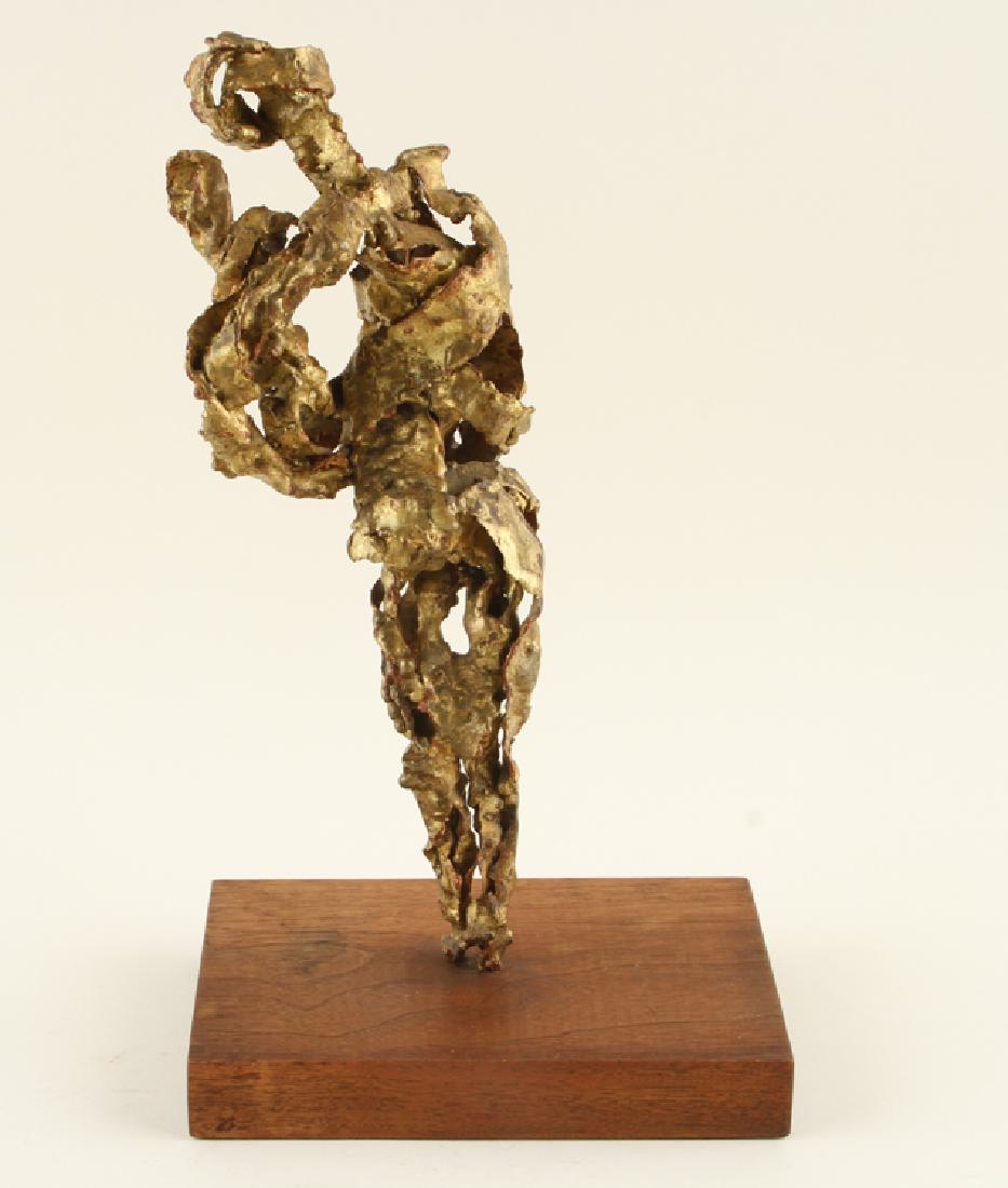 ABSTRACT GILT METAL FIGURAL SCULPTURE WOOD BASE (1 of 5)