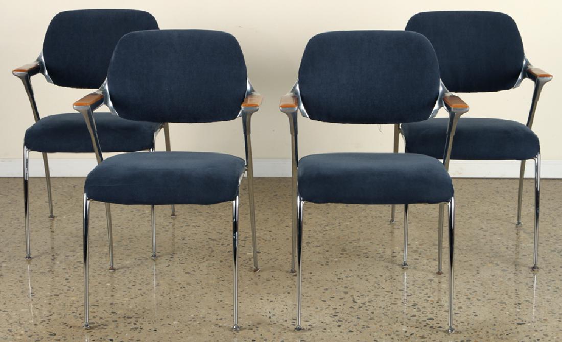 SET 4 WOOD CHROME CHAIRS UPHOLSTERED BY THONET (1 of 4)