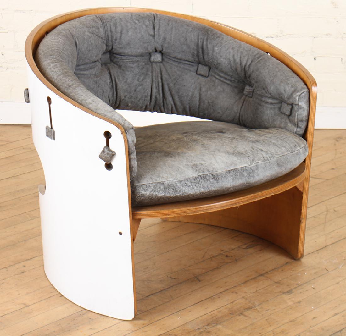 MID CENTURY MODERN BARREL BACK FORMICA CLUB CHAIR (1 of 4)