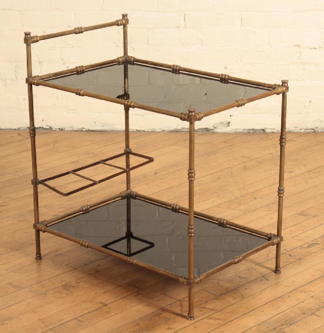 BRASS DRINKS SERVER WITH BOTTLE HOLDERS C.1950: A bamboo form brass drinks server with bottle holders circa 1950. Ht: 26.5" Wd: 24" Dpth: 16"