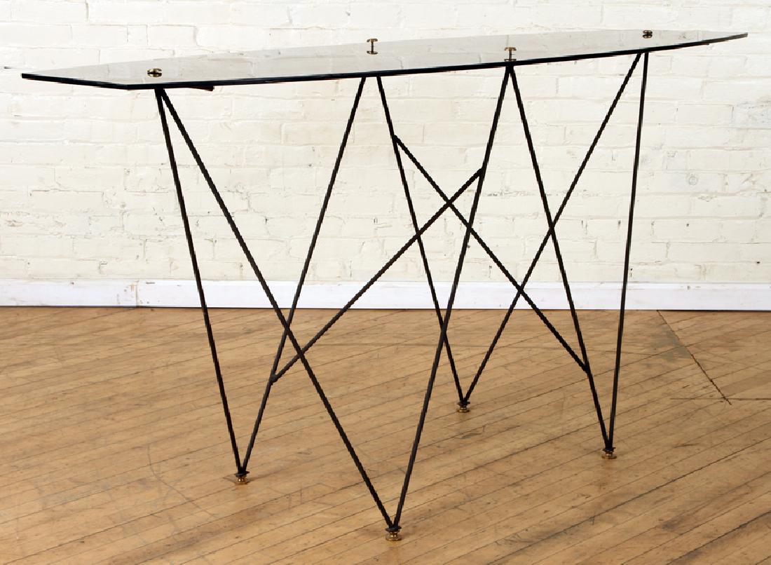 ITALIAN IRON BRONZE SMOKED GLASS SURFBOARD TABLE (1 of 5)