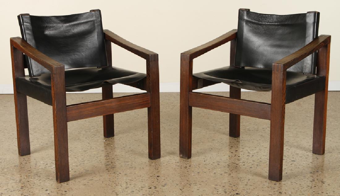 PAIR CAMPAIGN STYLE WENGE WOOD ARM CHAIRS C.1960 (1 of 6)