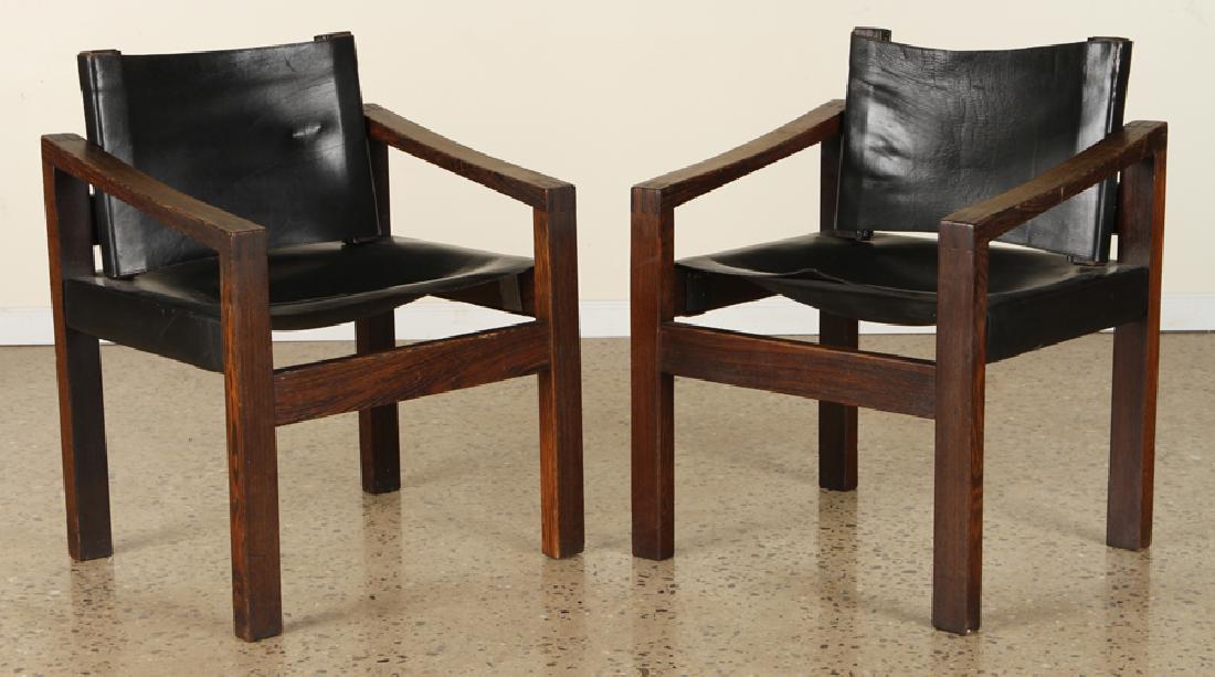 PAIR CAMPAIGN STYLE WENGE WOOD ARM CHAIRS C.1960 (1 of 6)
