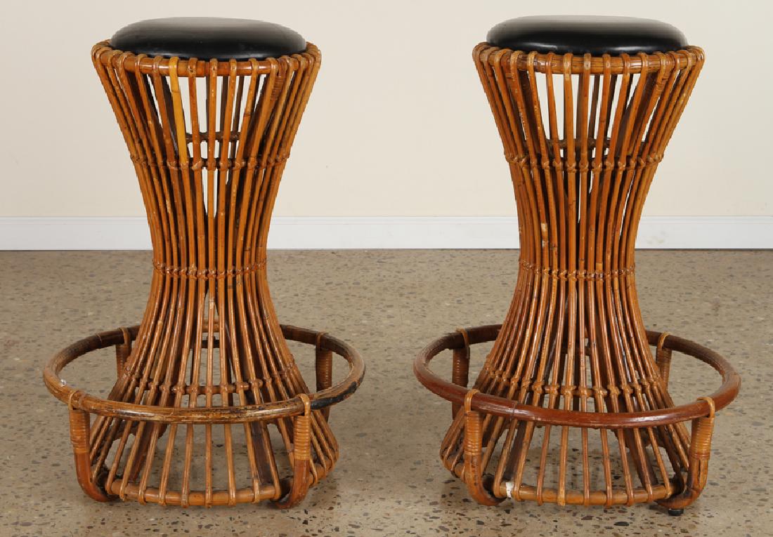 PAIR ITALIAN RATTAN BAR STOOLS BY TITO AGNOLI (1 of 4)