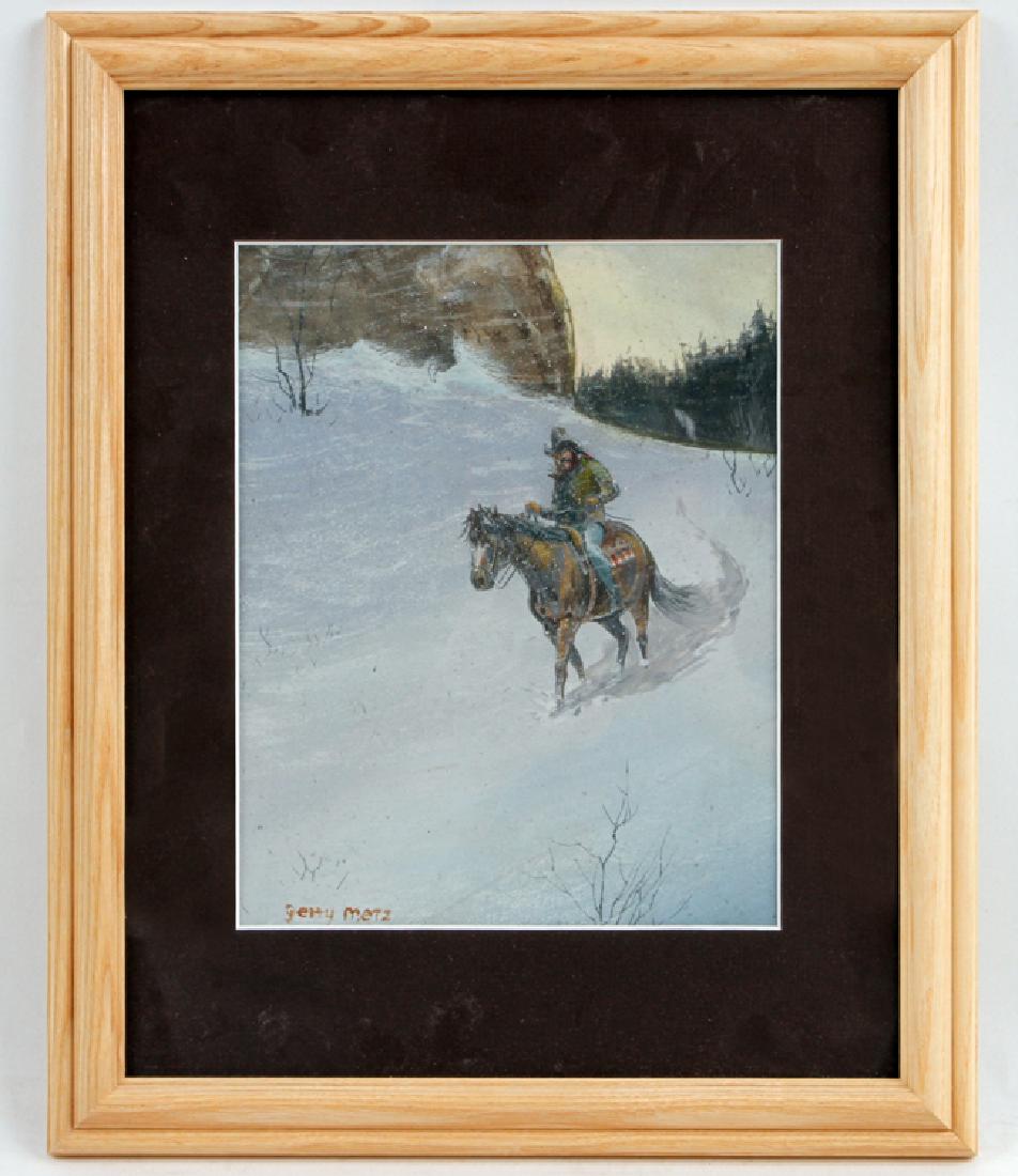 GERRY METZ "ALMOST HOME" MIXED MEDIA ON PAPER: Gerry Metz (American, 1943-2018) "Almost Home", mixed media on paper, signed lower left. Image size: 9.5" x 7.5" Ht: 16" Wd: 13" (framed)