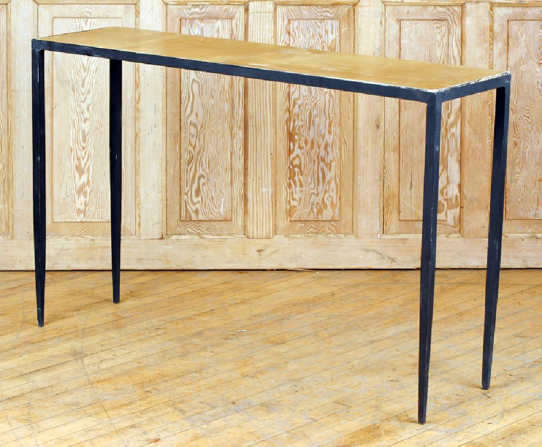 IRON PARCHMENT CONSOLE MANNER JEAN-MICHEL FRANK: An iron and parchment console table in the manner of Jean-Michel Frank. Ht: 32" Wd: 50" Dpth: 13.5"