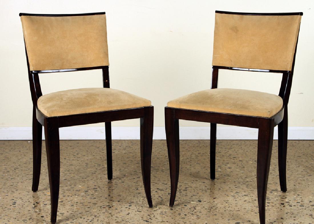 PAIR OF ART DECO SIDE CHAIRS UPHOLSTERED: A pair of French Art Deco side chairs having upholstered seat and back. Ht: 32.5" Wd: 18" Dpth: 17.5"