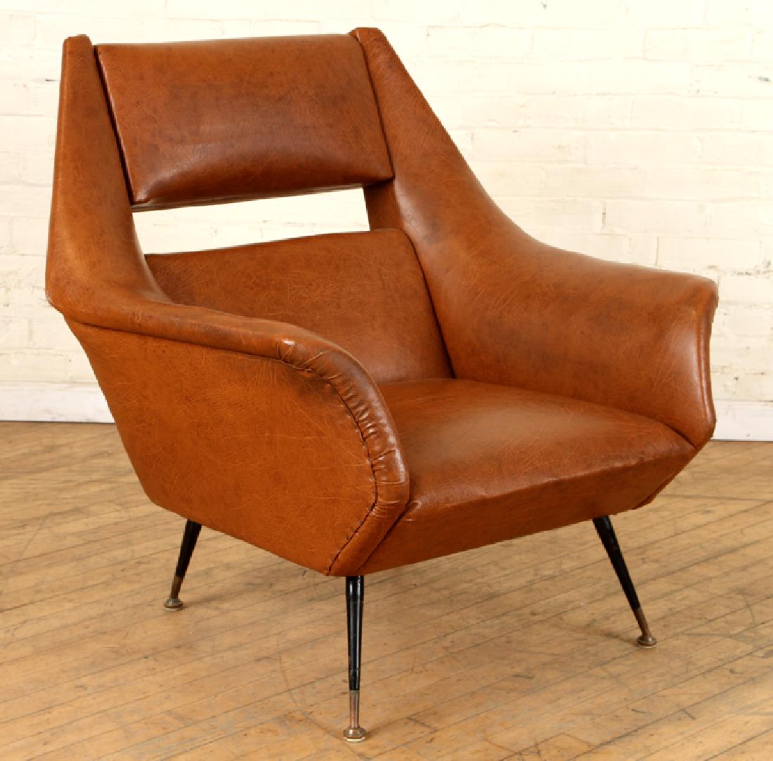 BROWN NAUGAHYDE LOUNGE CHAIR BY GIGI RADICE C1950: A brown naugahyde lounge chair by Gigi Radice circa 1950. Ht: 33.5" Wd: 33.5" Dpth: 33" Seat: 15"
