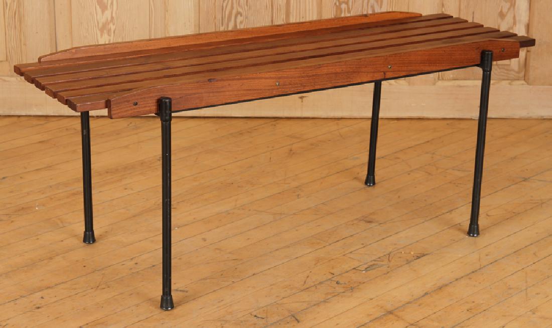 ITALIAN WOOD IRON COFFEE TABLE OR BENCH C.1950: An Italian wood and iron coffee table or bench circa 1950. Ht: 17" Wd: 41" Dpth: 14.5"
