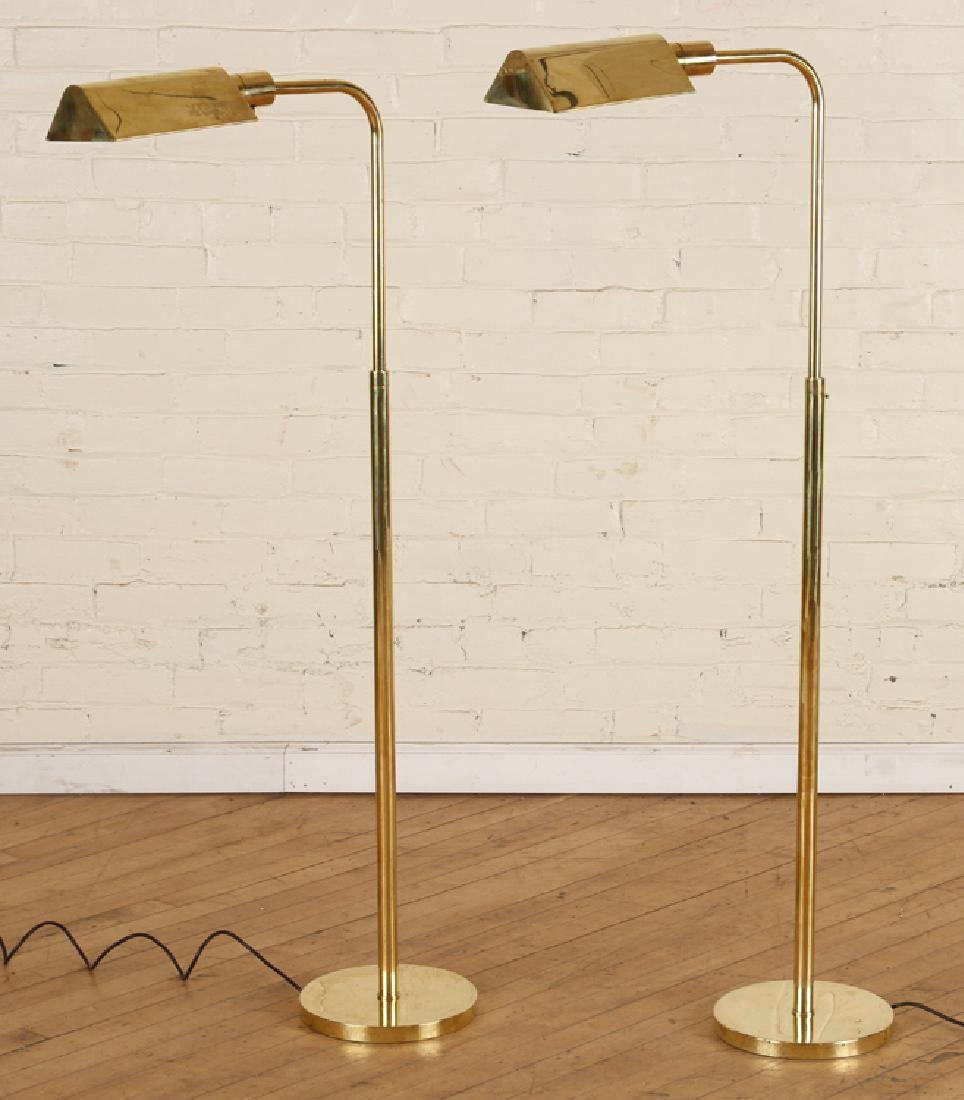 PAIR BRASS FLOOR LAMPS MANNER OF CEDRIC HARTMAN: A pair of brass floor lamps in the manner of Cedric Hartman circa 1970. Ht: 52"