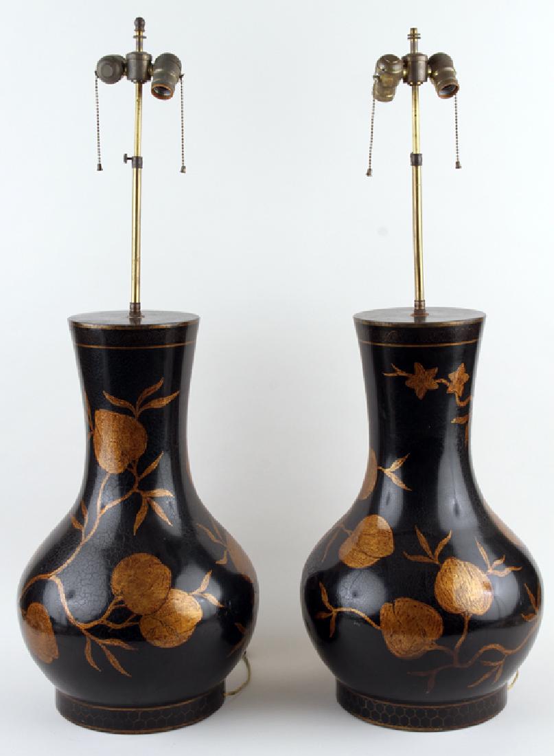 PAIR LARGE LACQUERED TABLE LAMPS CIRCA 1960 (1 of 6)