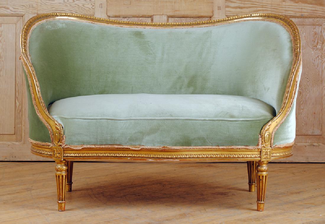 PETITE LOUIS XVI GILTWOOD UPHOLSTERED SETTEE 1920 (1 of 5)