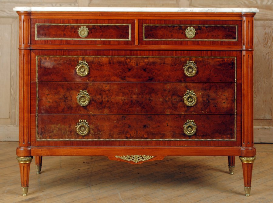 FRENCH LOUIS XVI STYLE BURLED WALNUT COMMODE (1 of 6)