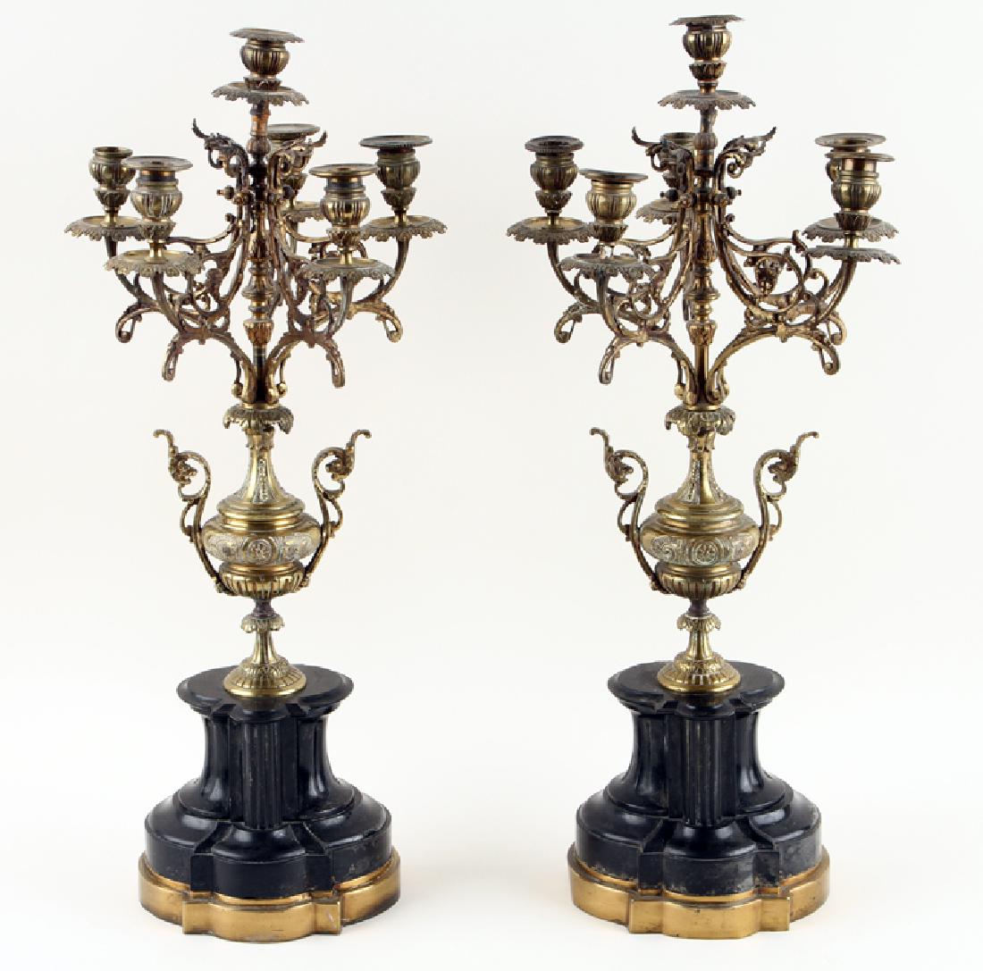 PAIR LOUIS XVI STYLE BRASS SIX LIGHT CANDELABRA (1 of 5)