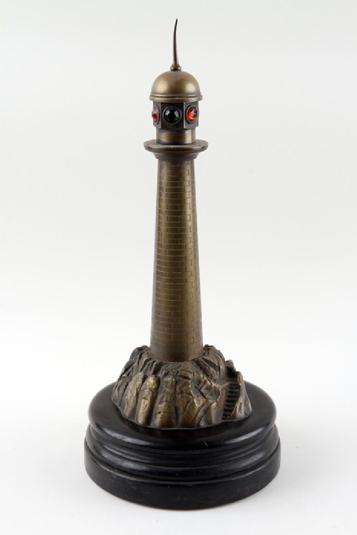 BRONZE TABLE LAMP FORM OF LIGHTHOUSE C.1900 (1 of 4)