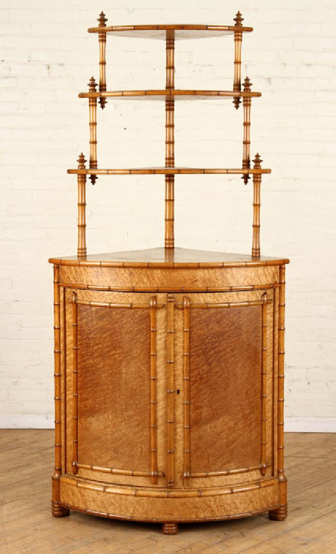 FRENCH BIRDSYE MAPLE FAUX BAMBOO CORNER CABINET (1 of 6)