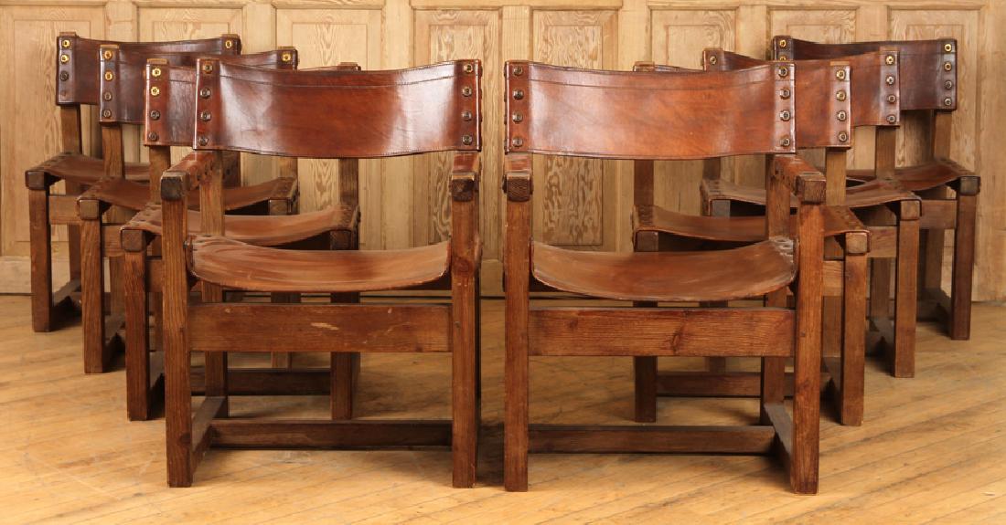 SET 8 FRENCH OAK LEATHER DINING CHAIRS CANTED (1 of 6)