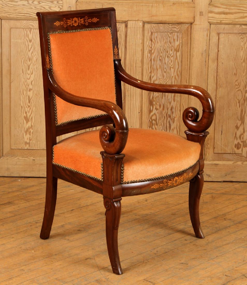 19TH C. CHARLES X MAHOGANY UPHOLSTERED ARM CHAIR (1 of 5)