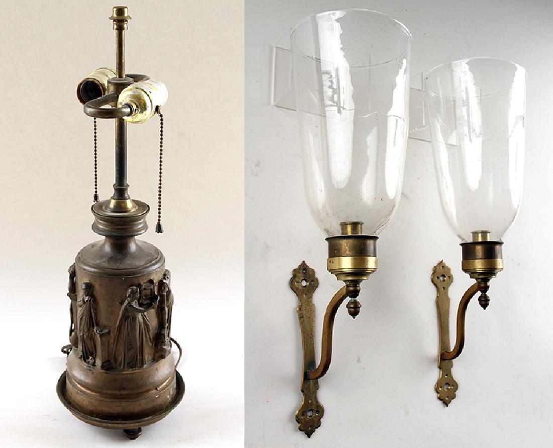 FRENCH BRONZE FIGURAL LAMP & PAIR WALL SCONCES (1 of 8)