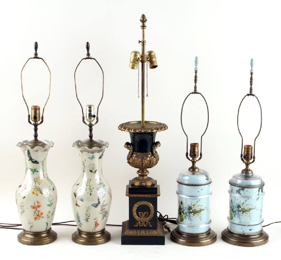 FIVE GLASS TABLE LAMPS CHINESE & NEOCLASSICAL (1 of 6)