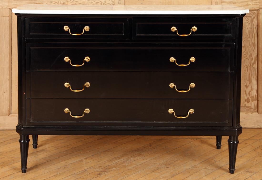 EBONIZED LOUIS XVI STYLE MARBLE TOP COMMODE C1940 (1 of 5)