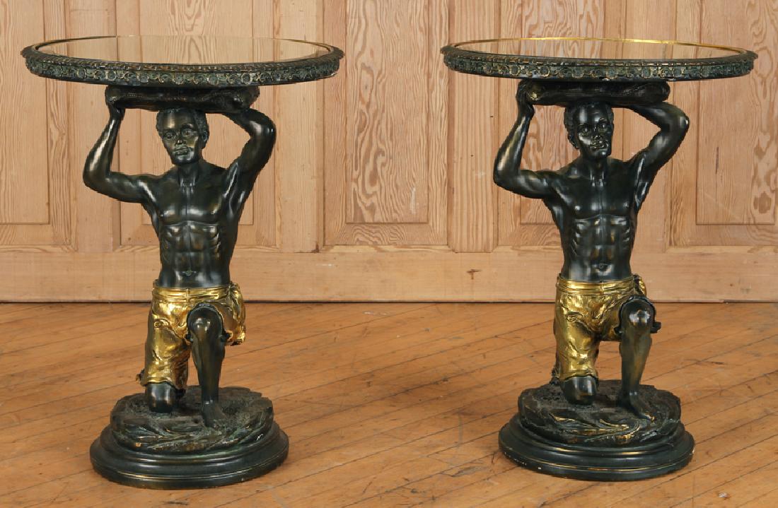 PAIR COMPOSITE BLACKAMOOR FIGURAL SIDE TABLES (1 of 5)
