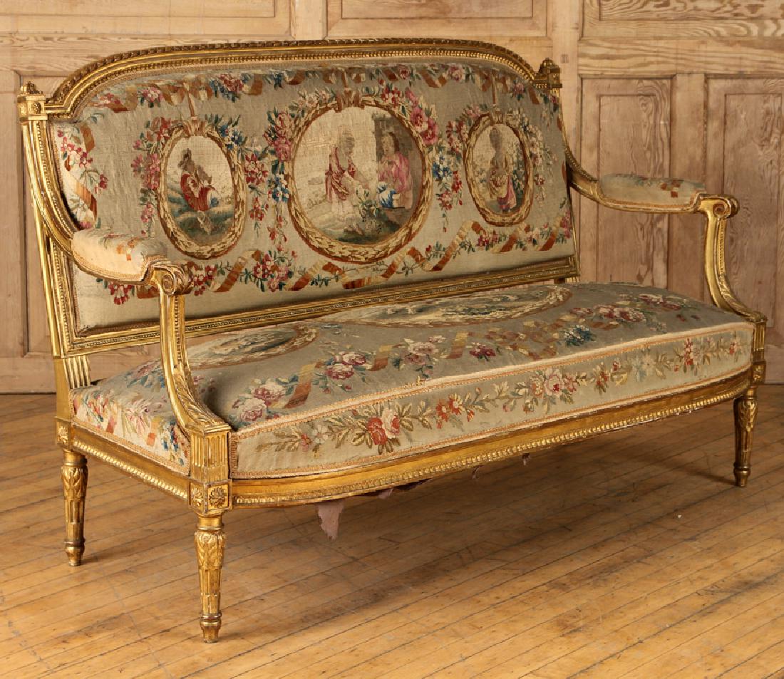 GILT WOOD FRENCH SETTEE AUBUSSON UPHOLSTERY C1900 (1 of 11)