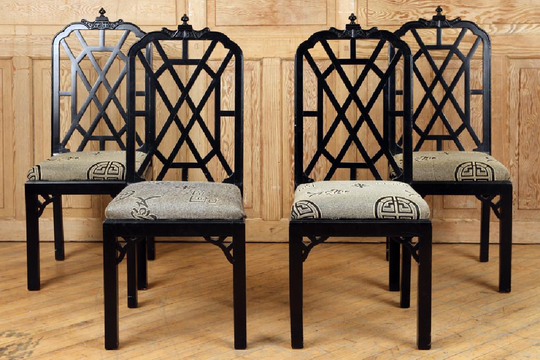SET 4 EBONIZED CHIPPENDALE STYLE SIDE CHAIRS 1950 (1 of 6)