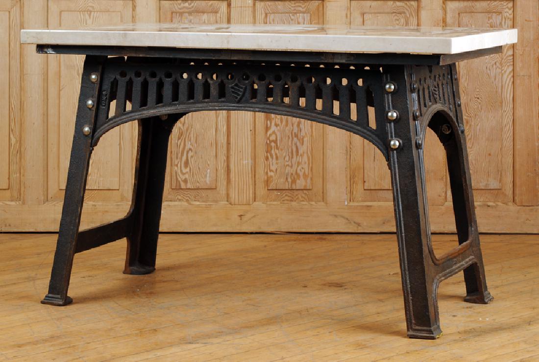 INDUSTRIAL CAST IRON TABLE MARBLE TOP C.1900 (1 of 5)